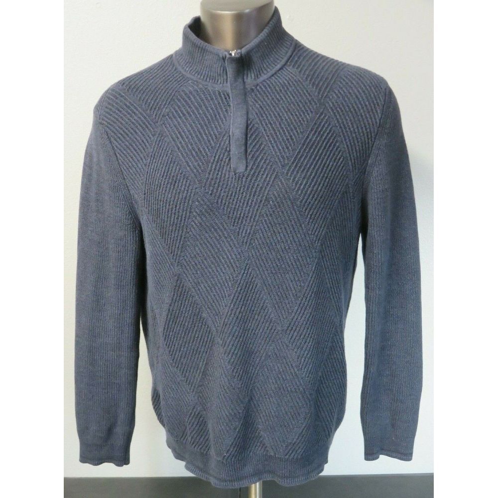 Mens Tommy Bahama Sweater 1/2 Zip Size L Pima‎ Cotton Blue Long Sleeve Argyle